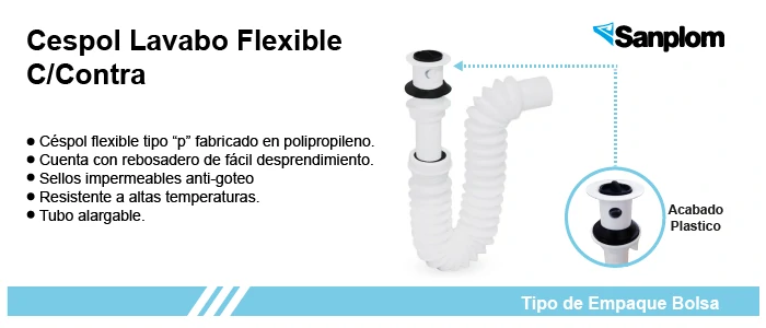 Céspol flexible 1-1/4 , contra, polipropileno, para lavabo